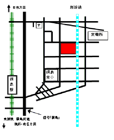 Hiển thị bản đồ gần ga Tsunashima Higashi.