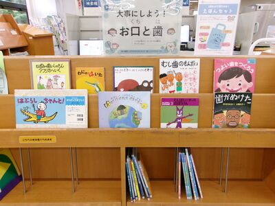 展示の様子です。表紙が見えるように本を並べています。
