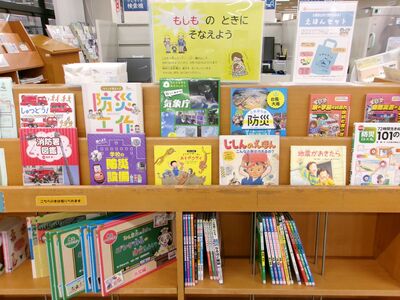 展示の様子です。表紙が見えるように本を並べています。