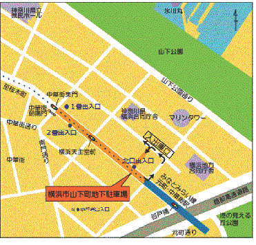 Bản đồ hướng dẫn bãi đậu xe ngầm Yamashita-cho