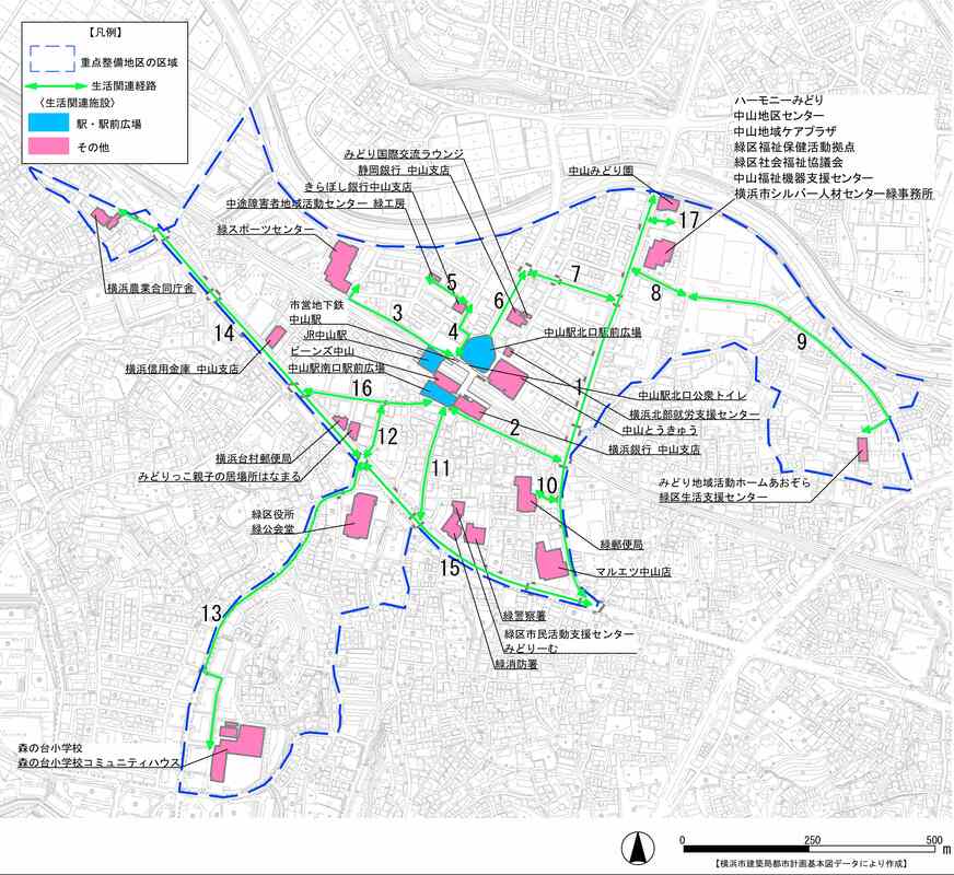 中山駅周辺地区の生活関連経路図