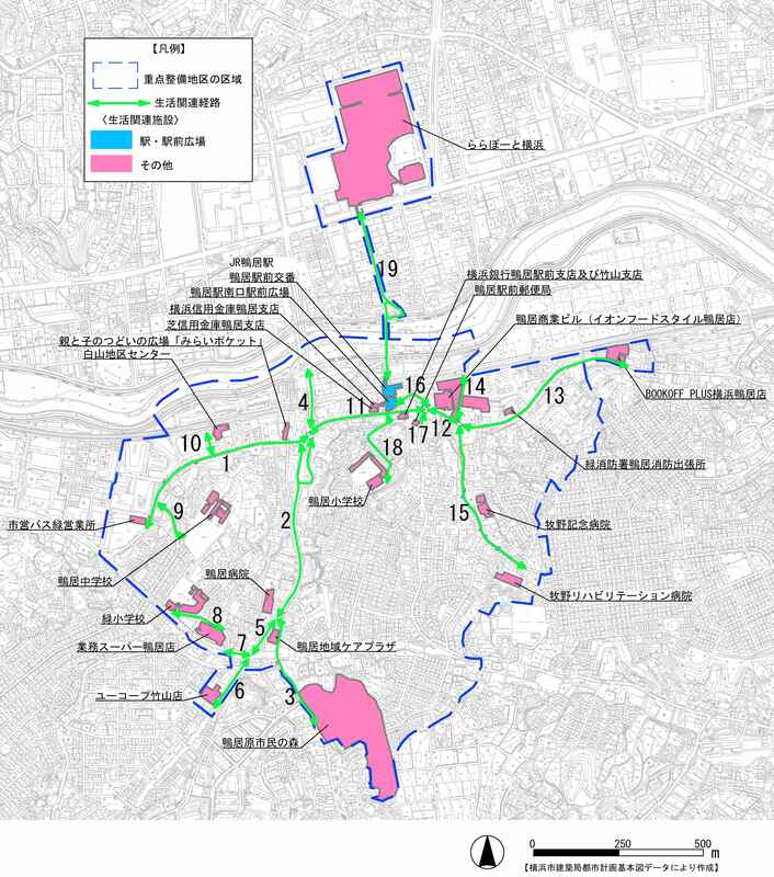 鴨居駅周辺地区の生活関連経路図