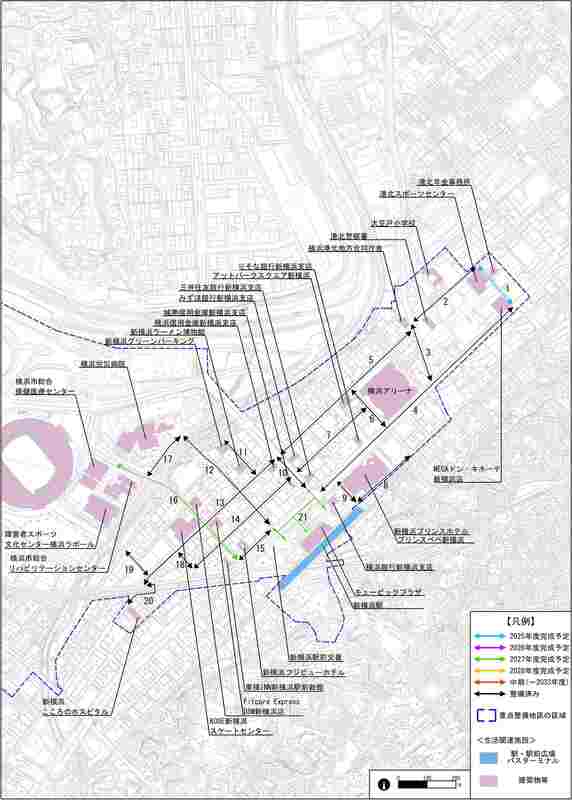 新横浜駅周辺地区の生活関連経路図