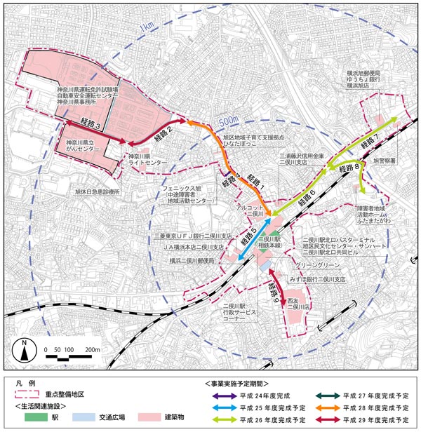 二俣川駅周辺地区生活関連経路図