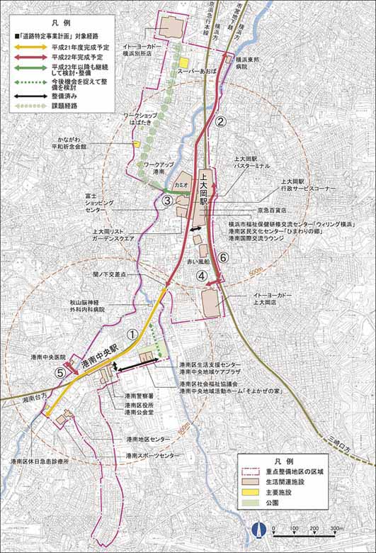 上大冈站、港南中央站周边地区生活相关路线图
