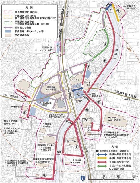 戸塚駅周辺地区の生活関連経路図