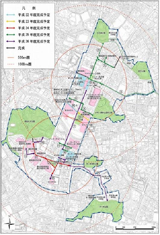 Life-related routes around Tsuzuki Ward   Town Center