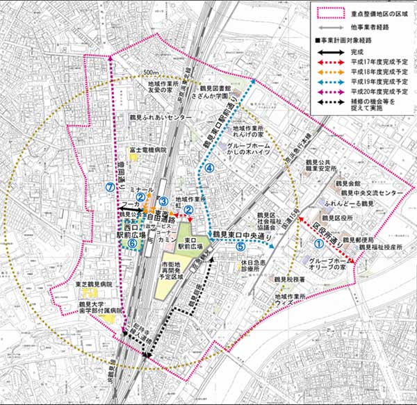 鶴見駅周辺地区の生活関連経路図