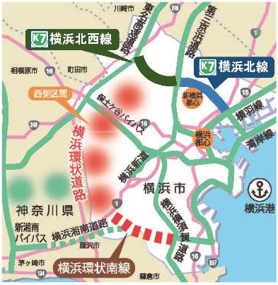 横浜環状道路のネットワーク図