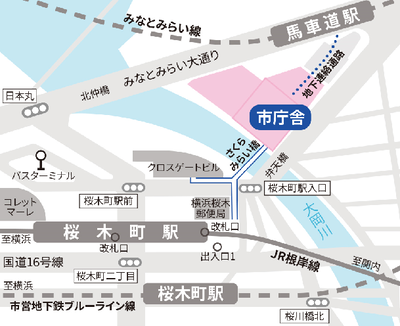 横浜市役所の地図