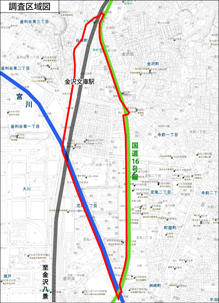 Cadastre survey area map including Yazu-cho, Kanazawa-ku, 1-chome Mukagame 1-chome