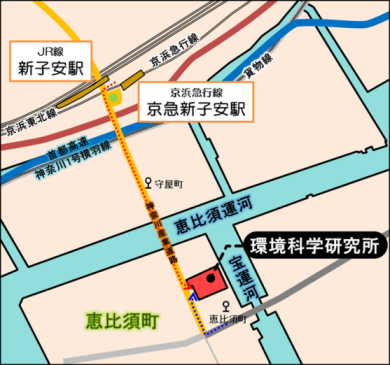 最寄り駅から環境科学研究所への案内図