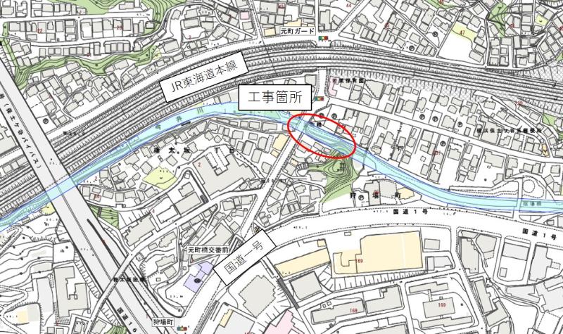 Location map around Motomachi Bridge
