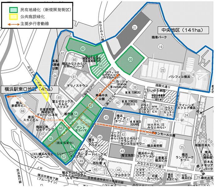 計画対象範囲図（みなとみらい２１横浜駅東口・中央地区）