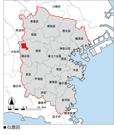 横浜市の中の「旧上瀬谷通信施設地区」の位置です。