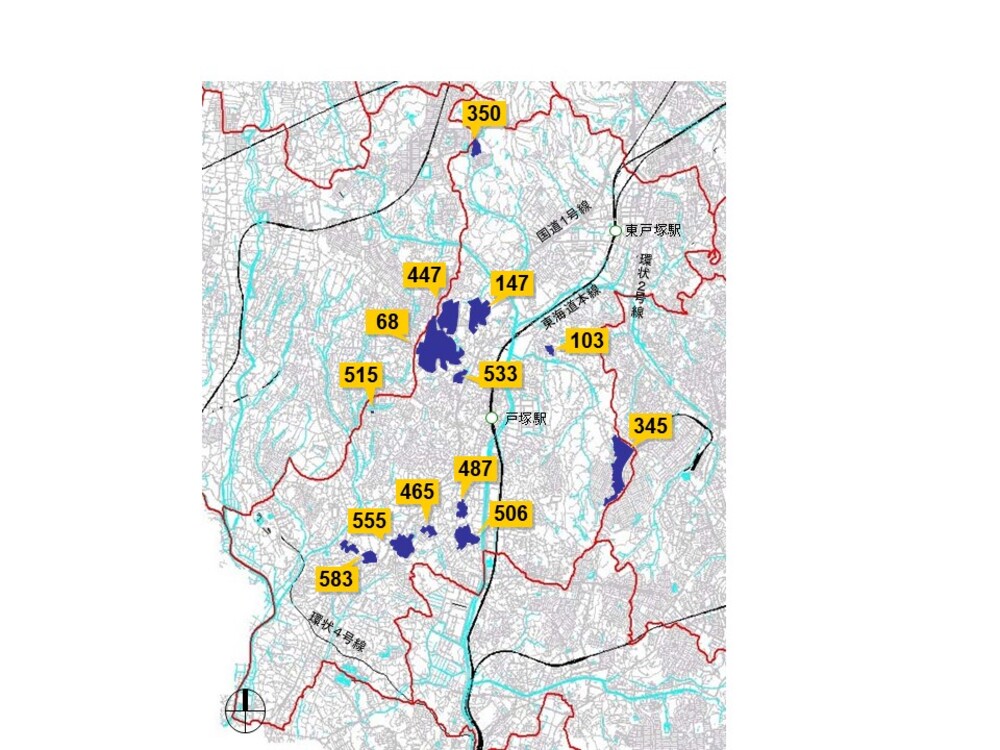 戸塚区内の建築協定を示す地図