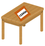 貼り紙をしたテーブル