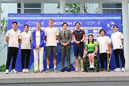 5月15日（木曜日）「2025世界トライアスロン横浜大会」の「エリート選手記者会見」でウエルカムスピ