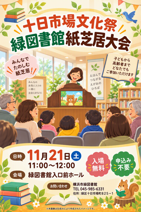 十日市場文化祭　緑図書館紙芝居大会チラシ画像