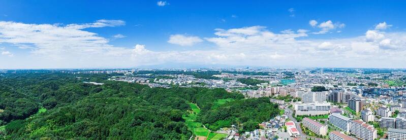 Ảnh chụp từ trên không của Rừng Công dân Niiharu và Thị trấn Đồi Tokaichiba