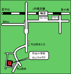 竹山小学校コミュニティハウスの地図