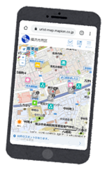 スマートフォンに表示されるデジタル観光マップ画面