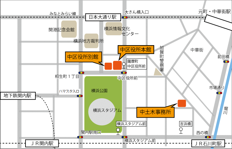 中区役所への地図