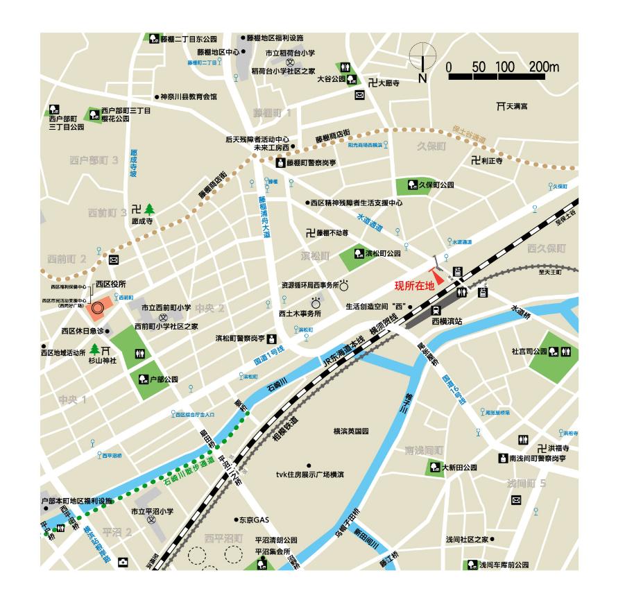 西横浜駅前の地図を中国語で表記しています。