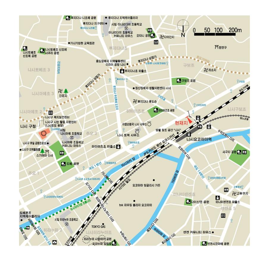 西横浜駅前の地図をハングルで表記しています。