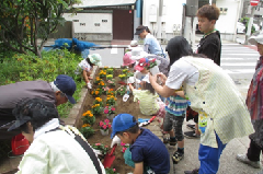 공원에서의 꽃 심어 활동의 모습