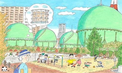 温故知新！西区てくてくスケッチ：第64回　平沼のガスホルダー