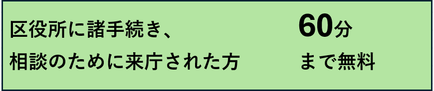 区役所に諸手続き、相談のために来庁された方　60分まで無料