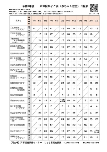 令和７年度ひよこ会日程表