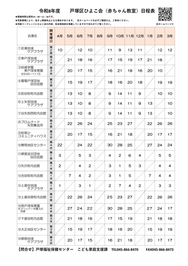 令和７年度ひよこ会日程表