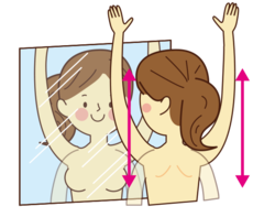 画像（鏡の前でバンザイする女性）